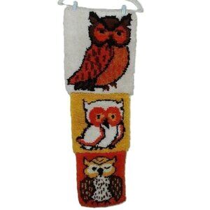 Owl Rug Tapestry Vintage 70's Wall Hanging Tufted Groovy Woodland Animal Boho